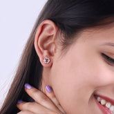 Star & Pearl 925 Sterling Silver Circle Zircon Contemporary Studs Earrings